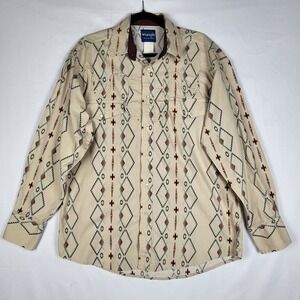 Vintage Wrangler Pearl Snap Shirt Mens XL Tan Long Sleeve Aztec Western Rodeo